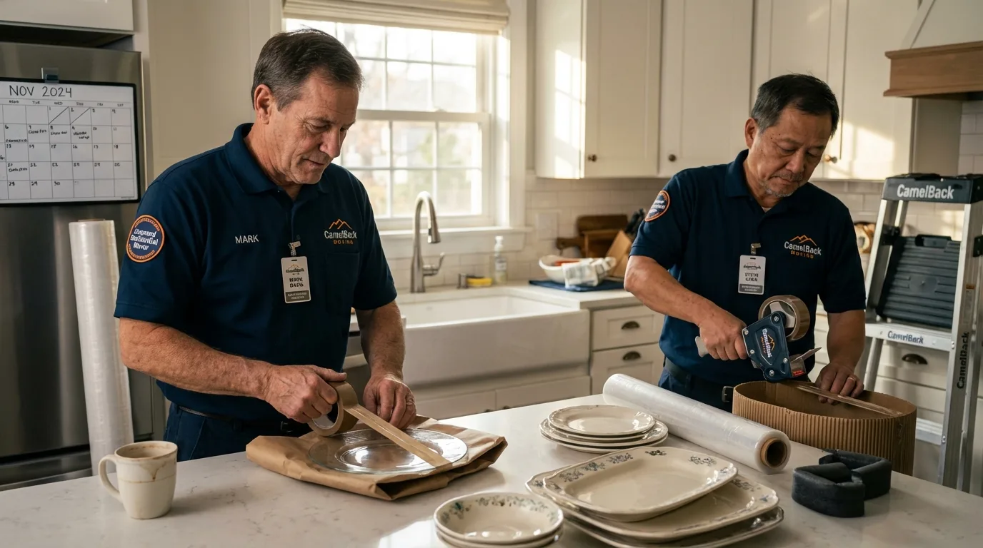 Professional crew packing kitchen dishware in Atwood, KS